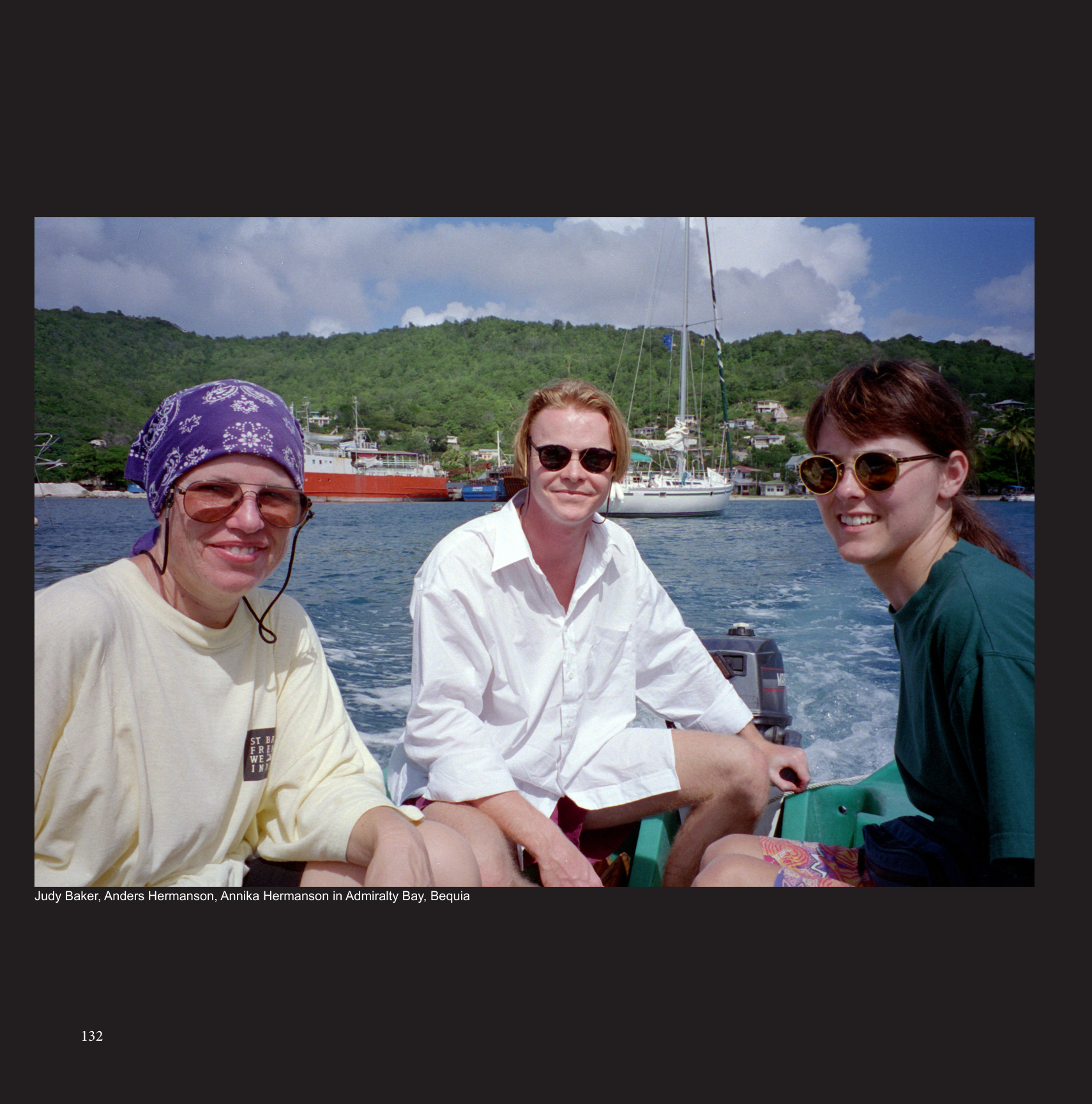 Judy Baker, Anders Hermanson, Annika Hermanson in Admiralty Bay, Bequia